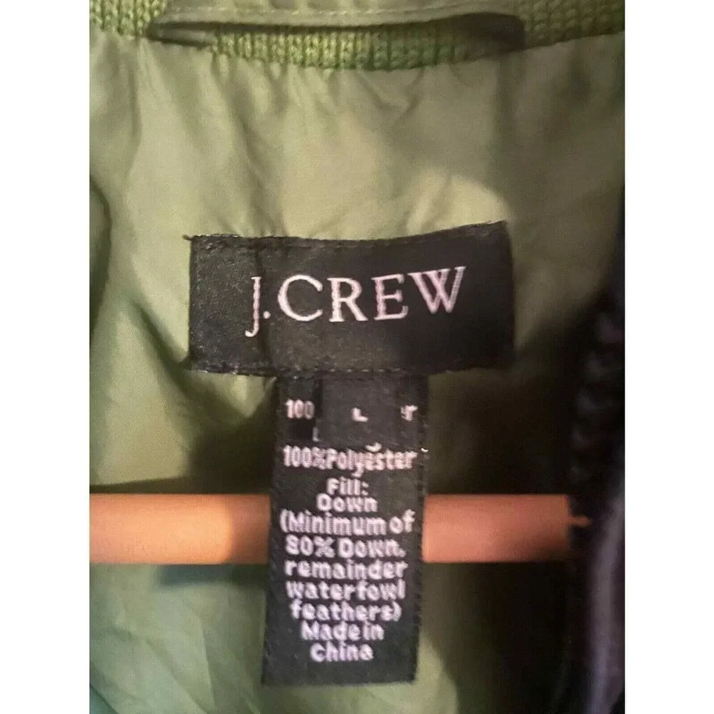 J. Crew Mens Large Vest Navy Blue Green Down Filled Puffer Full Zip Gorpcore